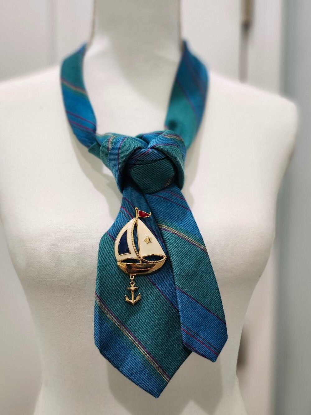 Neckwear and Gold/Enamel Sailboat Brooch, Reimagined for Today’s Trendy Look